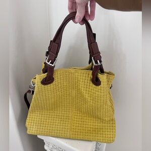 Genuine leather suede woven tote bag